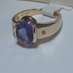 Estate 1.75ct Natural Tanzanite & Diam JC Rinker 14Kt YG 1/2 bezel S-4 Ring19663